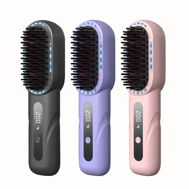 

Wireless Rechargeable Straight Curling Hair Comb Heating Negative Ion Hair Straightener Anti-scalding Electric Hair Care Brushes
