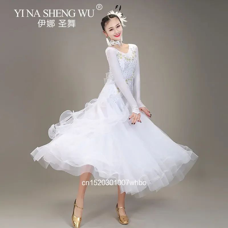 Women's Modern Ballroom Dance Competition Dress Round Neck Diamond Gradient Elegant Performance Dancewear Rumba Samba Tango