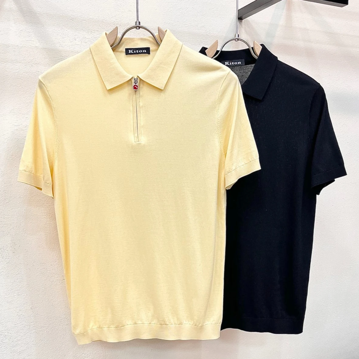 Kiton lapel lyocell knitted short-sleeved polo shirt