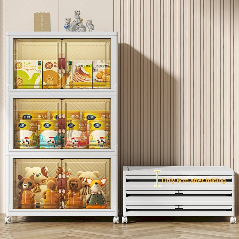 Folding Wardrobe Containers With Wheels Plastic Kitchen Cabinets Multifunctional Floor-Standing Bedroom Multi-Layer Storage Box