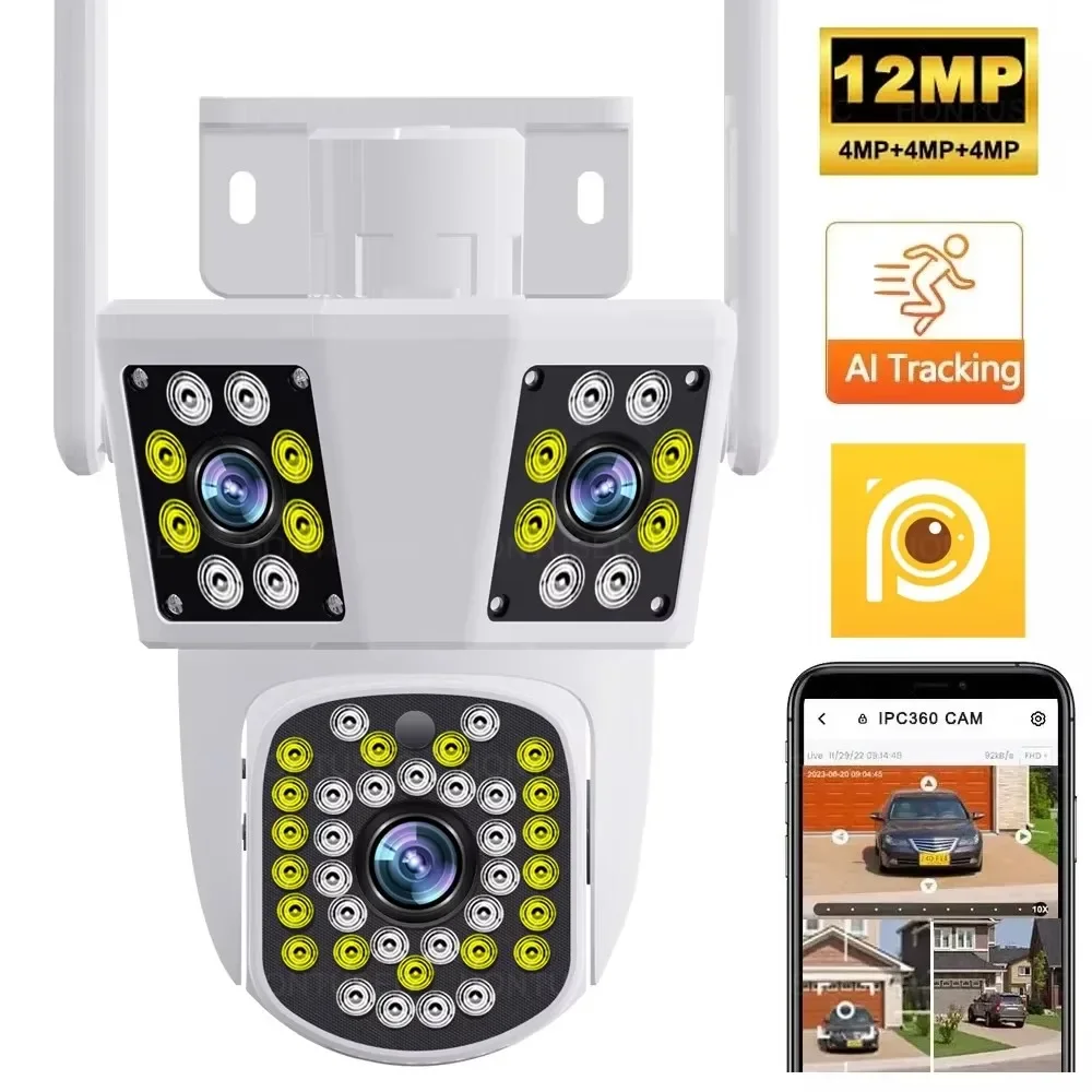 

IPC360 HOME 6K 12MP WiFi PTZ Surveillance Camera 3 Lens 3 Screens Auto Tracking Two Way Audio Outdoor Waterproof Security Camera