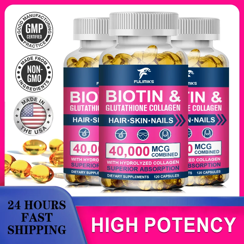 

Капсулы с биотином и витаминами с коллагеном и кератином для здорового волос, ногтей и костей, сияющая кожа для женщин и мужчин