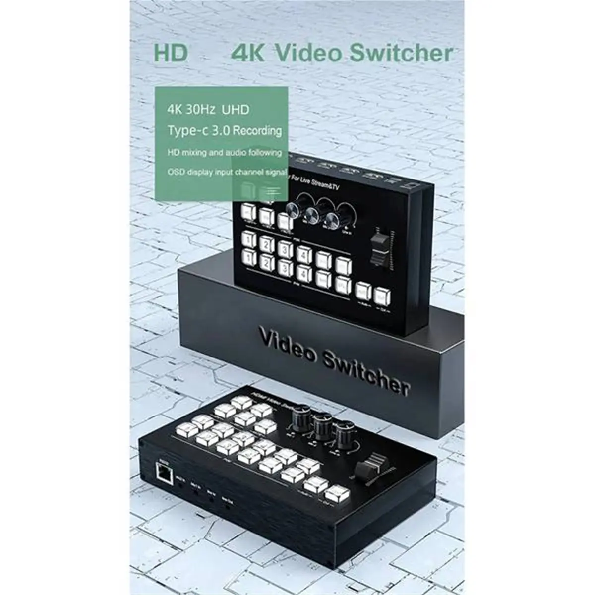 AA86 HDMI-Compatible Video Mixer Switcher Live Streaming 4-Channel 4 Way Multi-View HDMI-Compatible Video Switcher US Plug