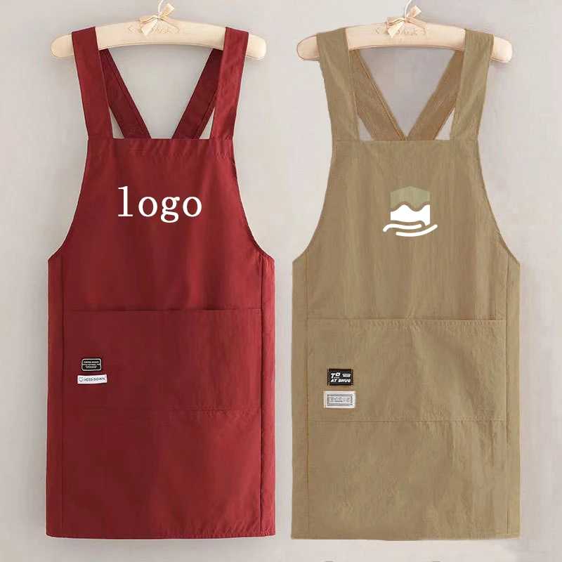 

Модный фартук с логотипом и перекрестными ремнями для домашней кухни, прочная, износостойкая, водонепроницаемая рабочая одежда для взрослых