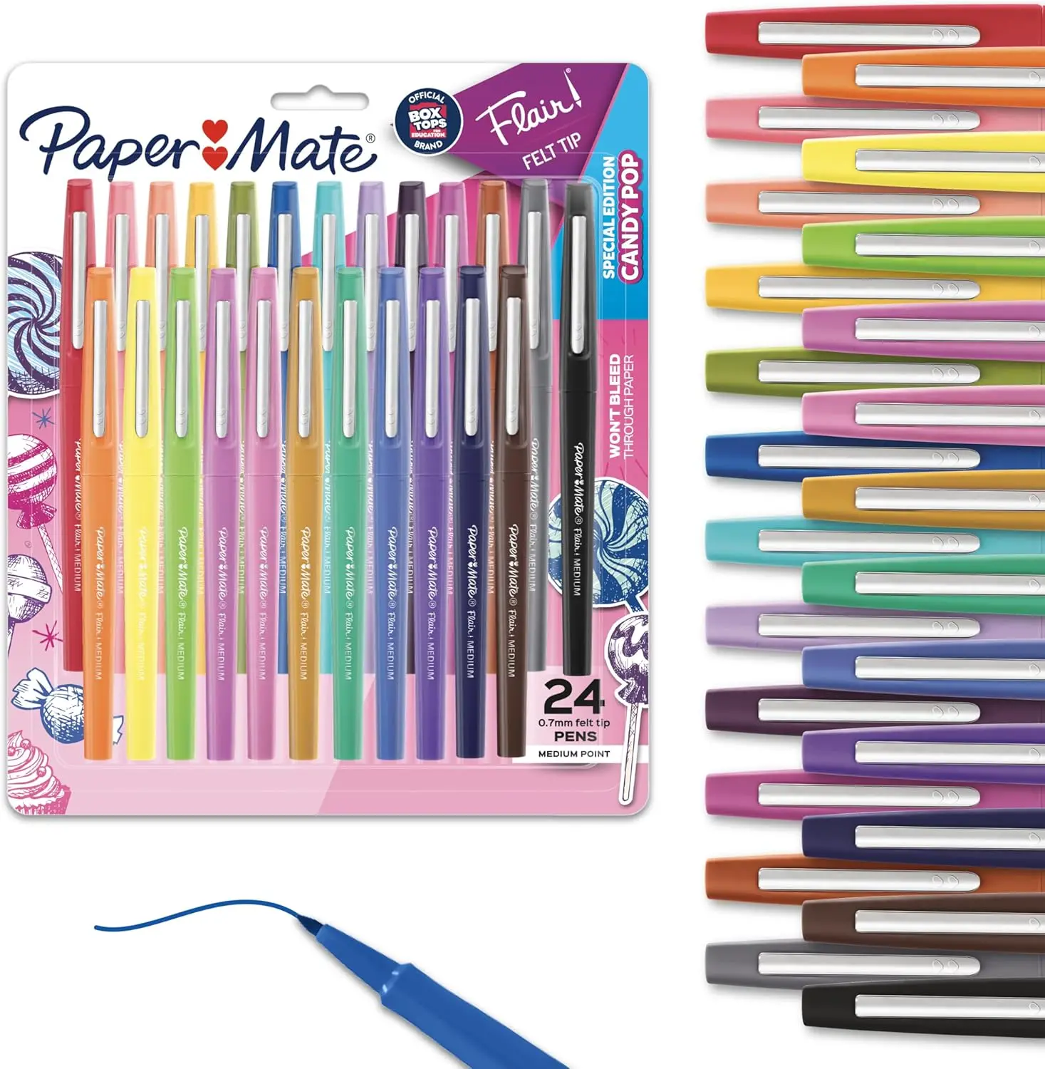 

Medium Point Felt Tip Pens, 0.7mm, Assorted Colors, 24 Count - Ideal for School, Teaching & Crafts