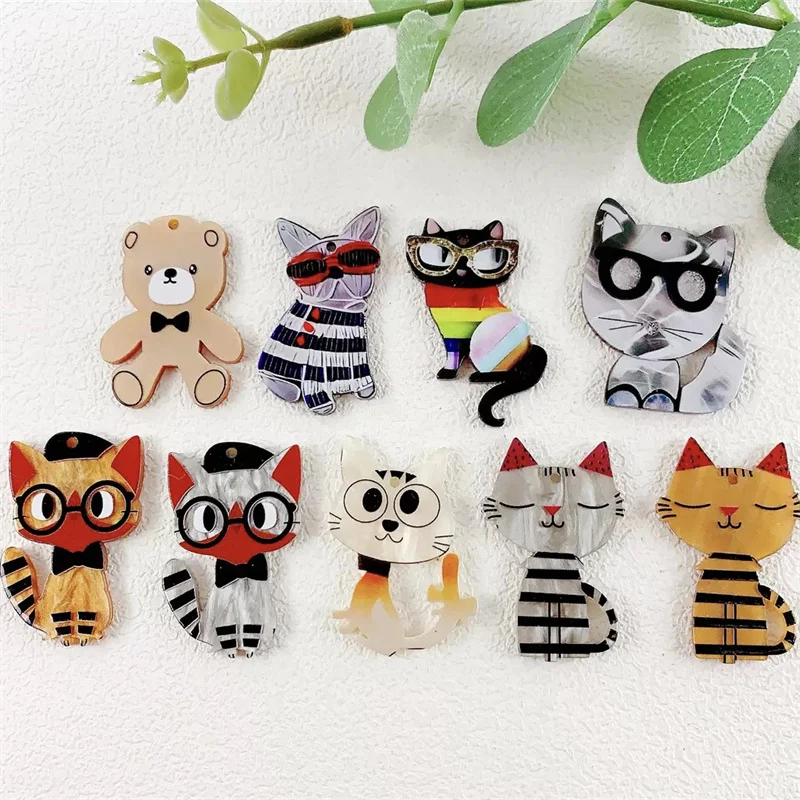 

Free shipping 50pcs/lot color pattern animals cartoon cats shape acrylic beads diy jewelry garment/keychain pendant accessory
