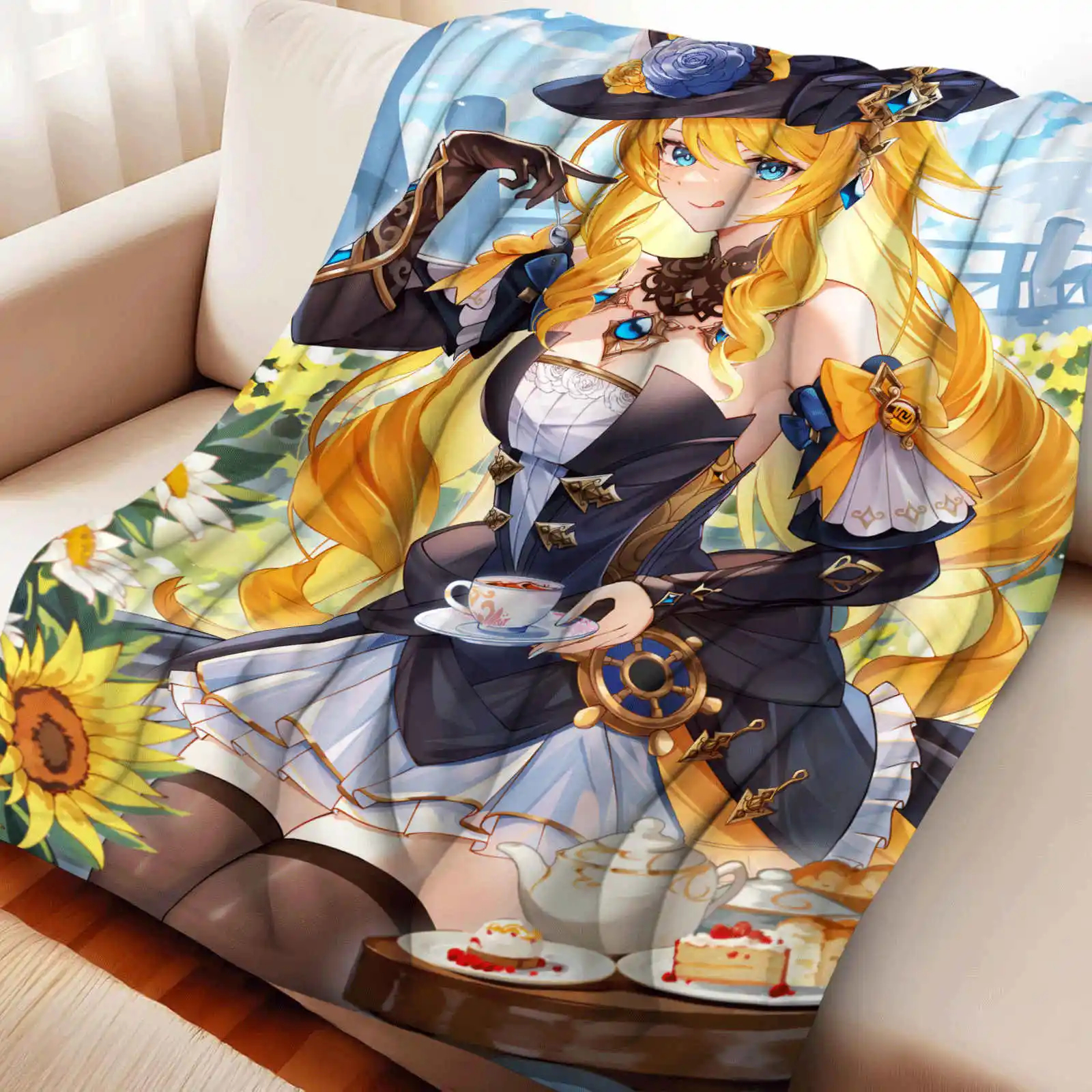 

Genshin Impact Navia Blanket Soft Fluffy Quilt Children Nap Throw Cartoon Blankets Sofa Travel Picnic Blanket