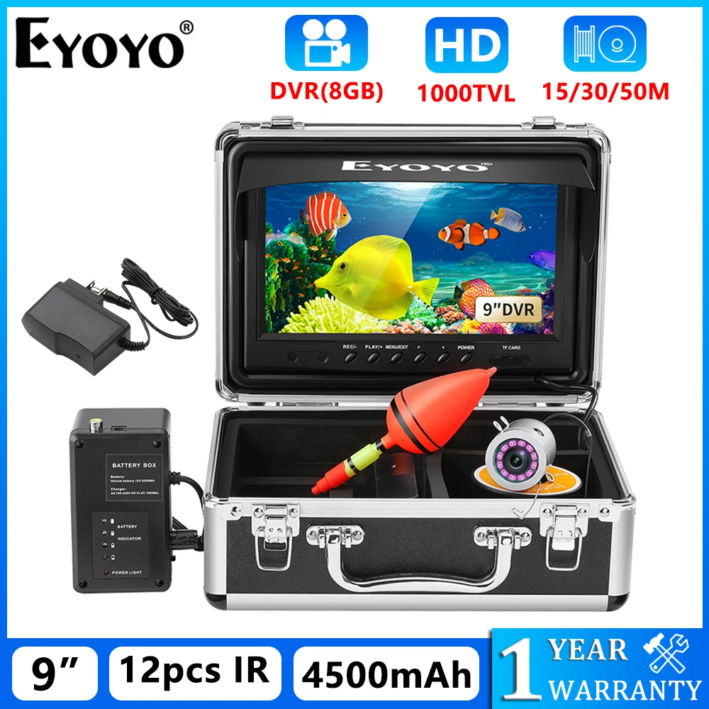 

Eyoyo Portable Fish Finder 9 Inch LCD Monitor DVR Video 1000TVL Underwater Waterproof Camera With 12pcs IR Light For Ice Fishing