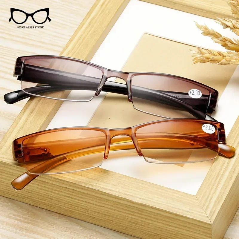 Korean Fashion Reading Glasses Men Women Clear Lens Half Frame Presbyopic Eyewear 1.0 1.5 2.0 2.5 3.0 3.5 4.0 for Reader