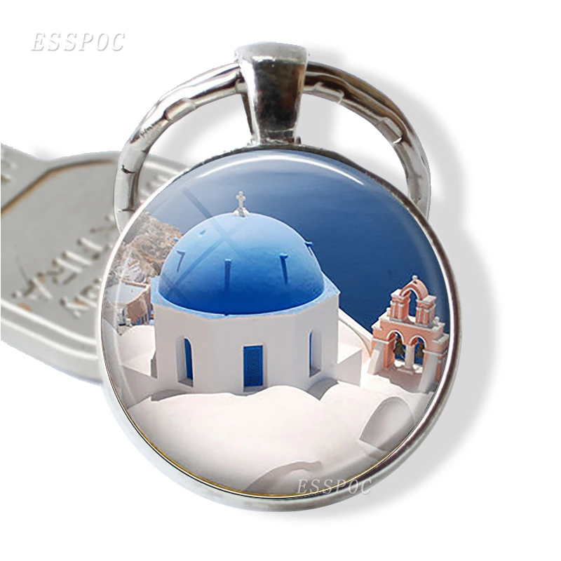 Photo Key Chain Brooklyn Bridge Statue of Liberty Paris Gargoyle Notre Dame Famous Sites Glass Pendant Fashion Car Key Ring