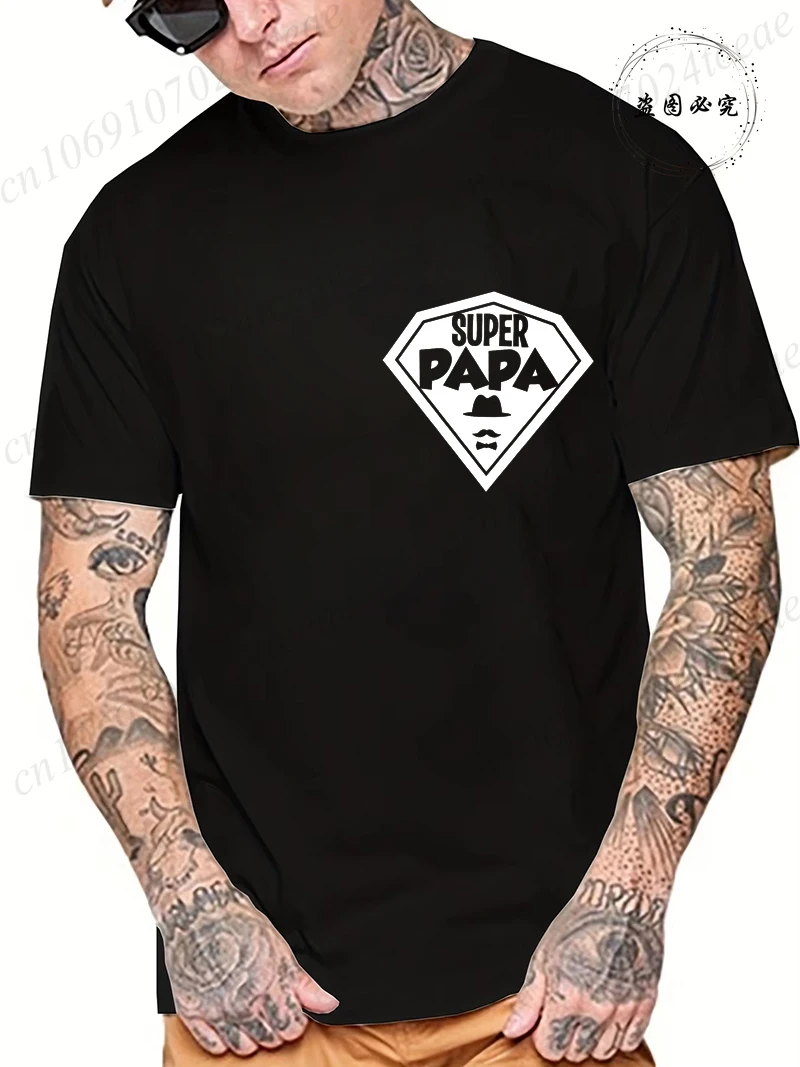 Super Papa Print Design Men Summer Casual Short Sleeve T-Shirt Fashion Dad Aesthetic Men Hip Hop Streetwear Tops Papa Gifts