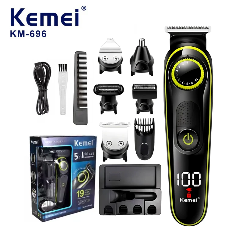 

Kemei696 Hair Clipper/Face Shaver/Nose Hair Trimmer/Body Shaver/Carving Clipper 5in1 Electric Professional Men Trimmer With Base