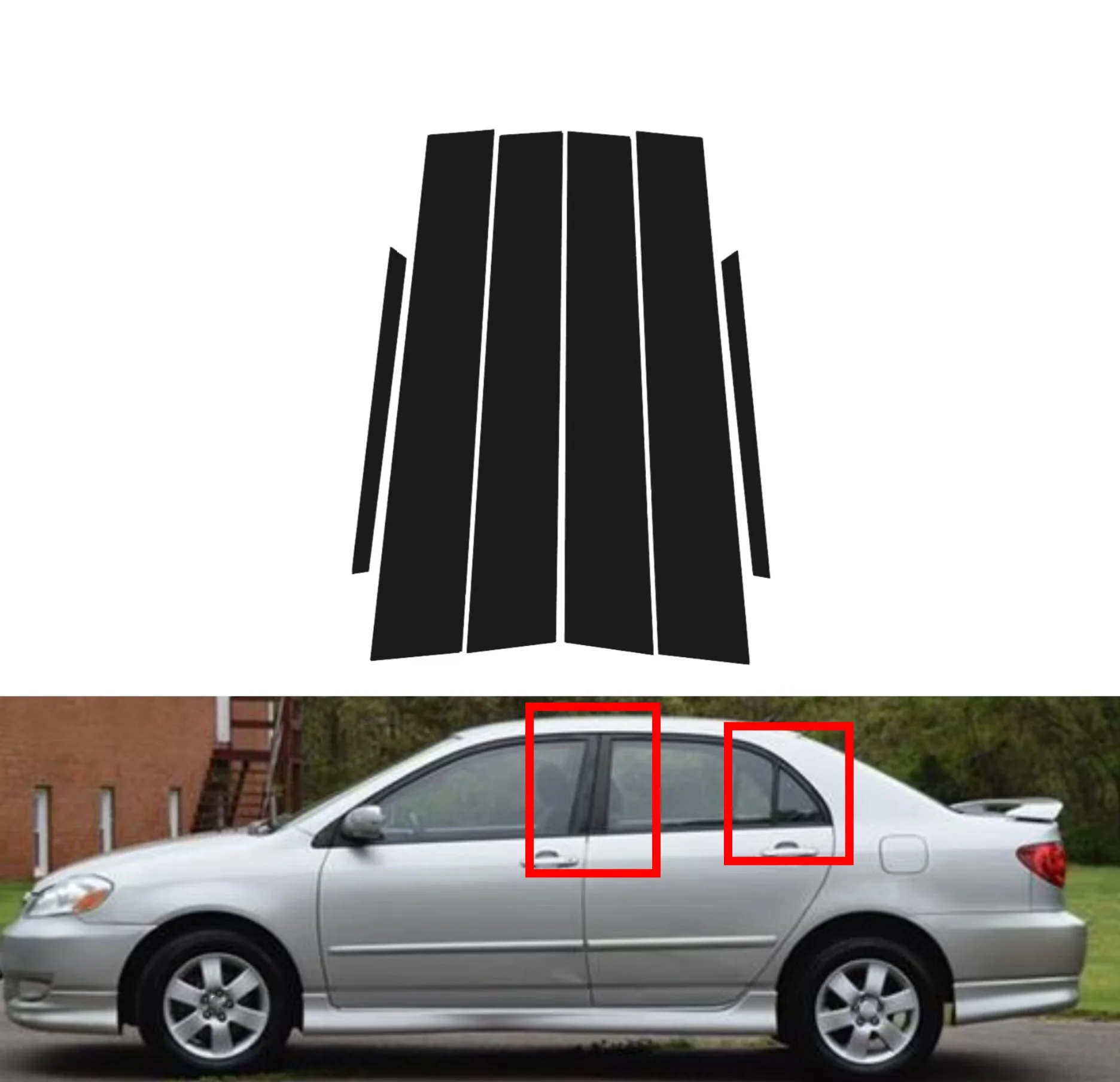 

6Pcs Gloss Black Pillar Posts Fit For Toyota Corolla 2001-2006 2002 2003 2004 Door Window Trim Molding Cover Exterior Chromium