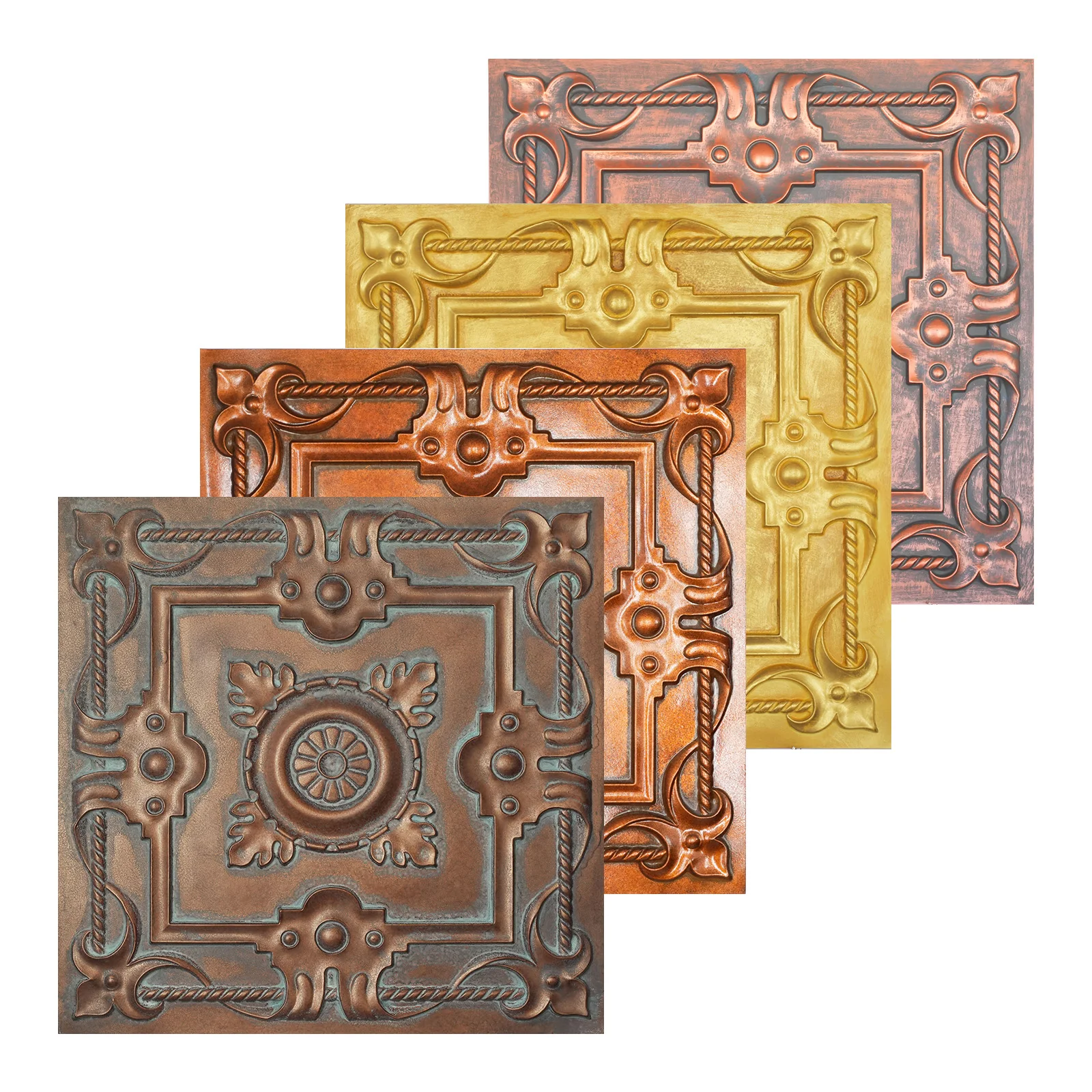 Faux tin ceiling tiles, 3D Embossed Wall Panels Interior Decorative Panel 24