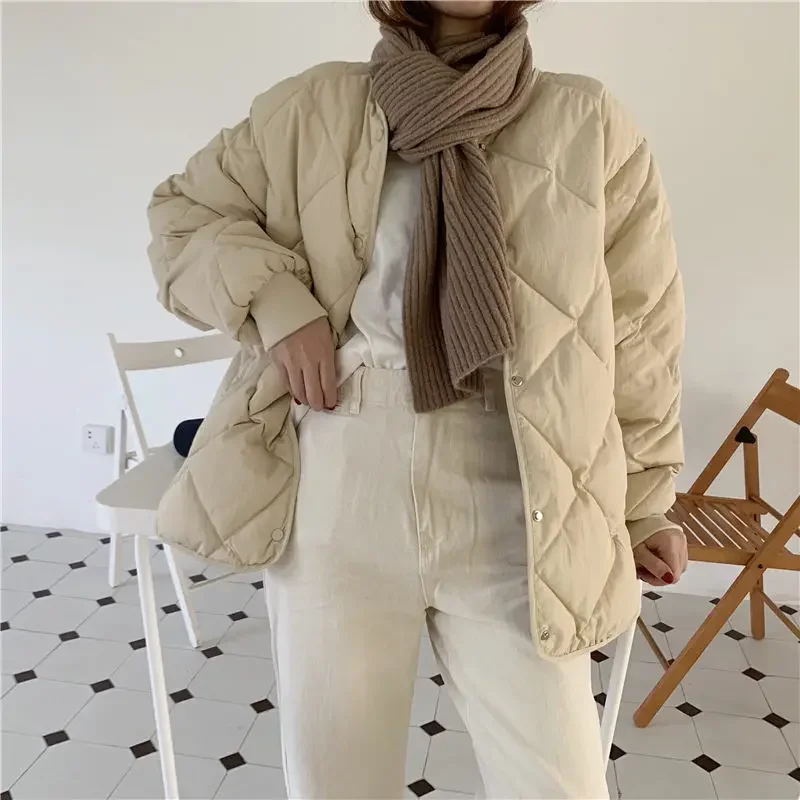 Winter Outwear Casual Jackets Solid Tops All-Match Simple Fresh Stylish Warm Women Coat Loose Thicken Khaki  Puffer Jacket Coats