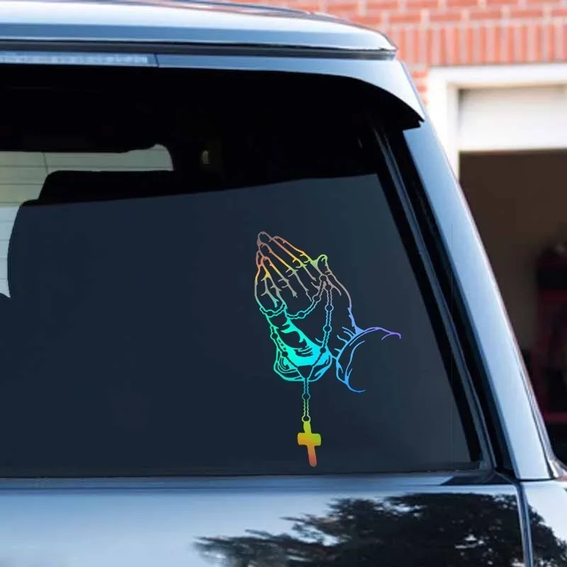 Adesivo colorido de gesto de oração de carro, adesivo a laser, deus, jesus, cristo, moda, estilo de carroceria, decoração, decalque de para-brisa
