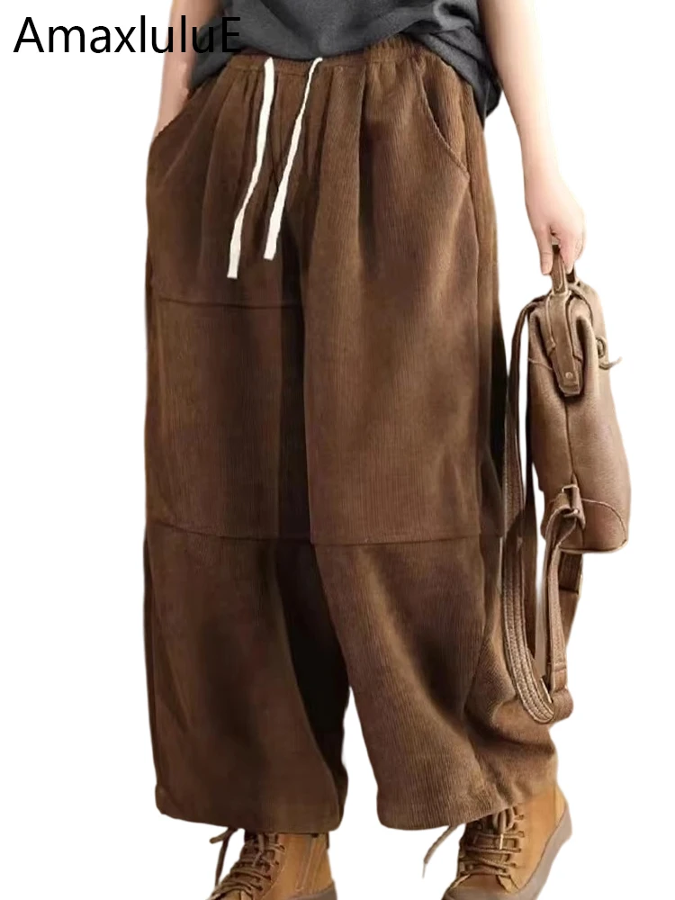 

Amax luluE Fur Thicken Winter Women Corduroy Pantalons Classic Luxury Vintage Pants Leisure Oversized Loose Warm Ladies Trousers