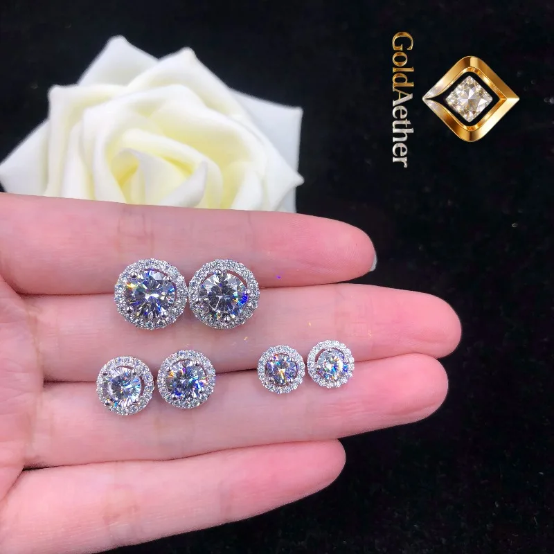 

GoldNouveau 0.5,1,2Ct/each 5.0,6.5,8.0mm D Color VVS1 Moissanite Diamond Stud Earrings Brilliant PT950 Solitaire Stud Earrings E