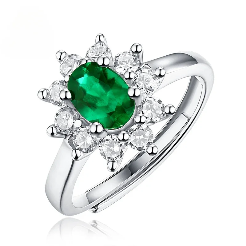 

Silver Ring S925 Silver Wakaba Ring Loose Finger Ring Cultivated Emerald Gemstone Accessories