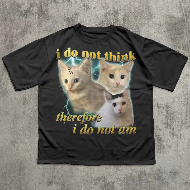 I do not think therefore I do not am Funny Confused Cat Meme T-shirt, Philosophy Shirts, Decartes Tee, Retro Bootleg Tshirt