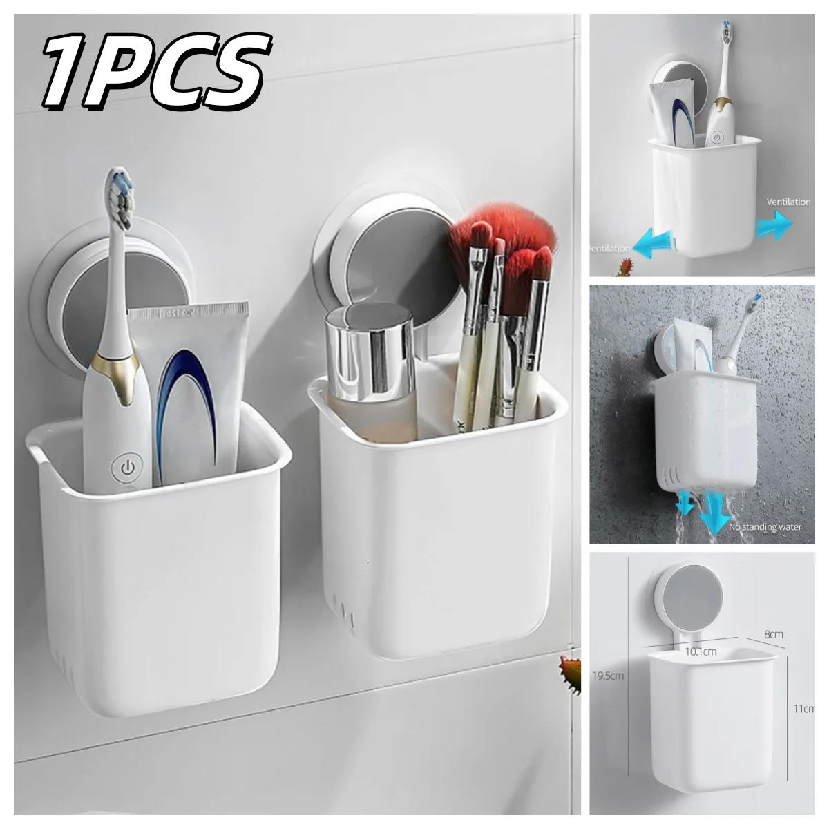 Selbstklebender Zahnbürstenhalter zur Wandmontage, Zahnpasta-Mundbecher, wasserdichter Halter, PP, Badezimmer-Aufbewahrungsregal, Organizer