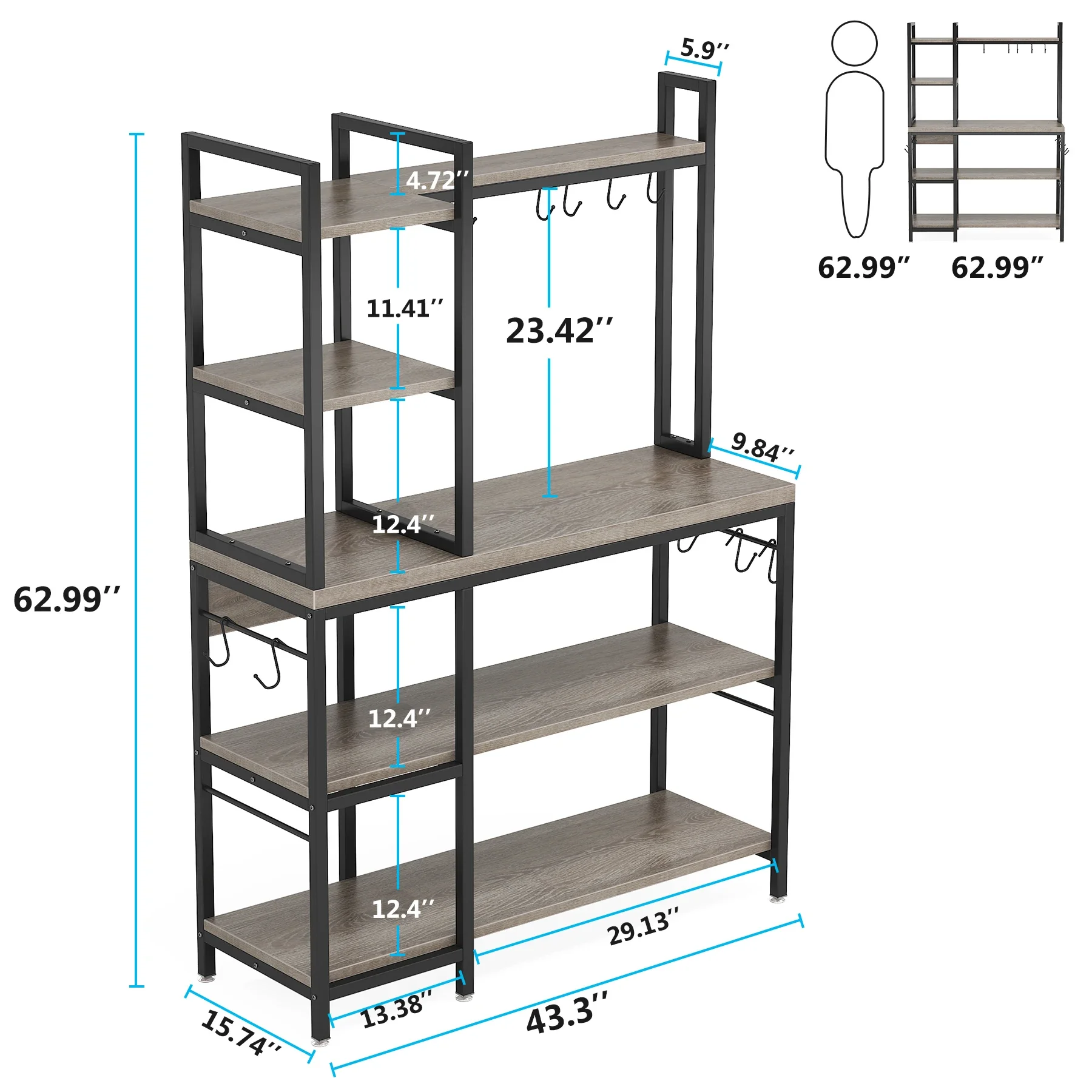 Tribesigns Bakers Rack with Storage,43 Inch Wide Large Kitchen Racks Shelves, 5-Tier Tall Kitchen Rack Utility Kitchen Shelves