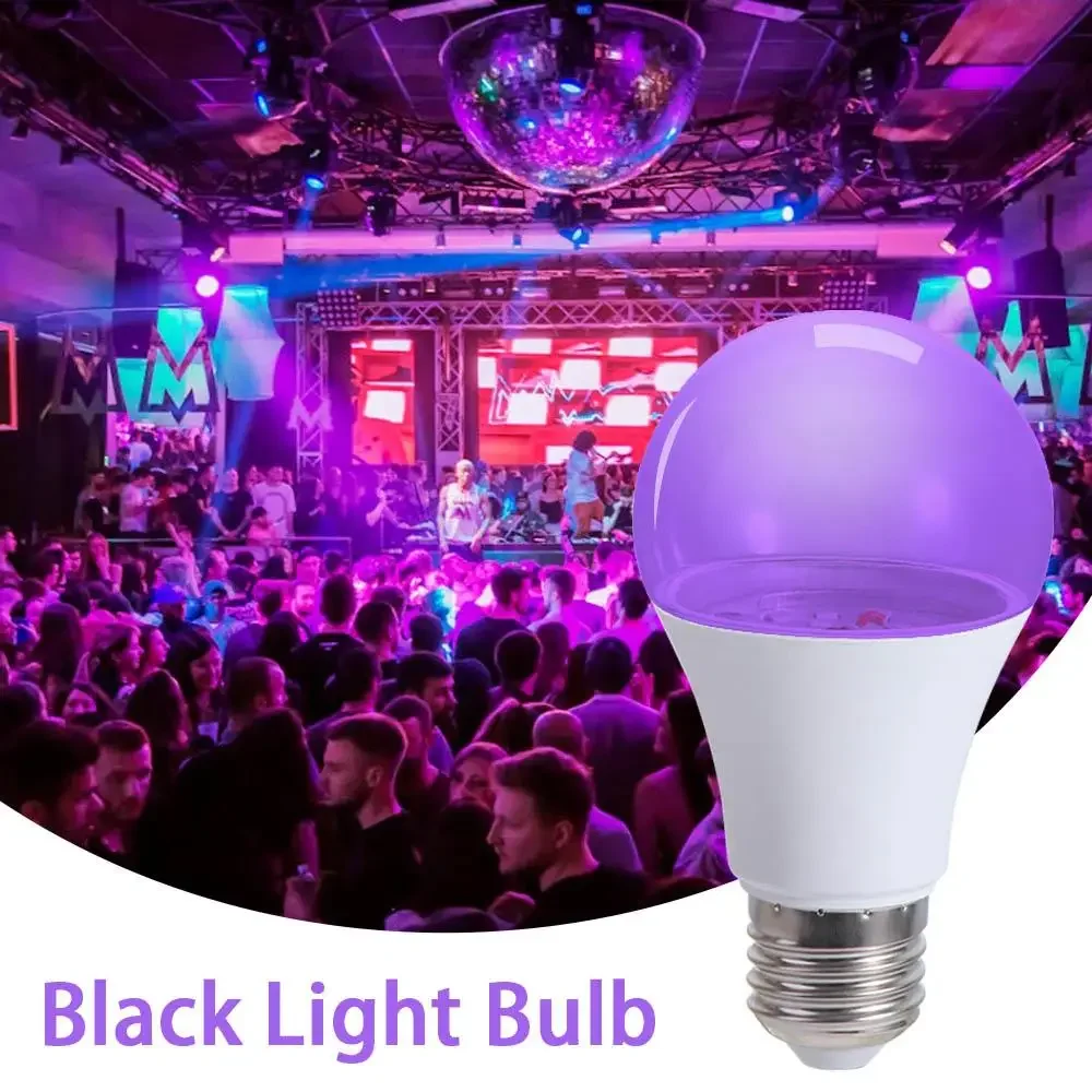 Blacklight Ultraviolet Lamp UV Purple Bulb 360 Glow E27 UV Light Bulbs 10W Atmosphere Purple Black Light Bulb Bar Decoration