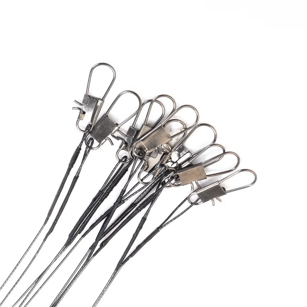 FTK 10pcs 15/20/25/30cm Stainless Steel Wire Leader Fishing Leash With Swivel 20LB Leash For Fishing Line Accessories