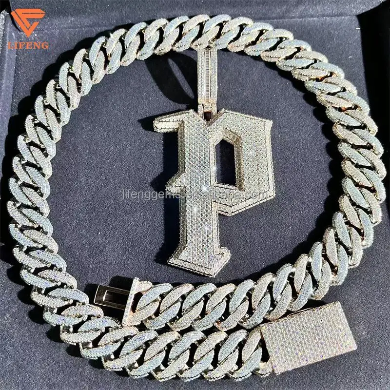 Customization Hip Hop Cuban Link Chain Necklace 18mm White Gold Plated Iced Out Moissanite Diamond Cuban Chain For Men