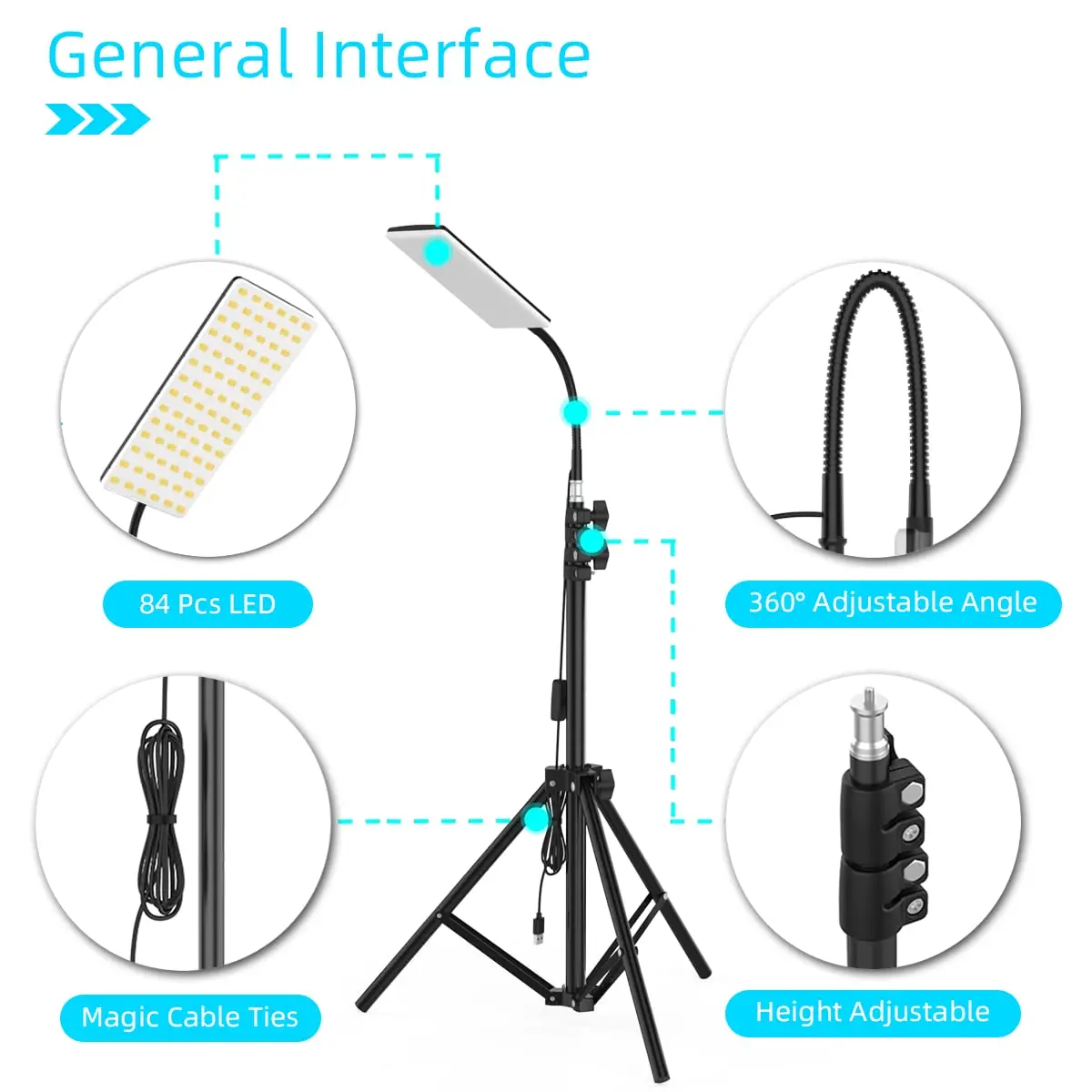 VN 1680 Lumen Portable LED Work Lights with Stand Telescoping Tripod Outdoor Light Powered by USB 5V Camping Lanterns