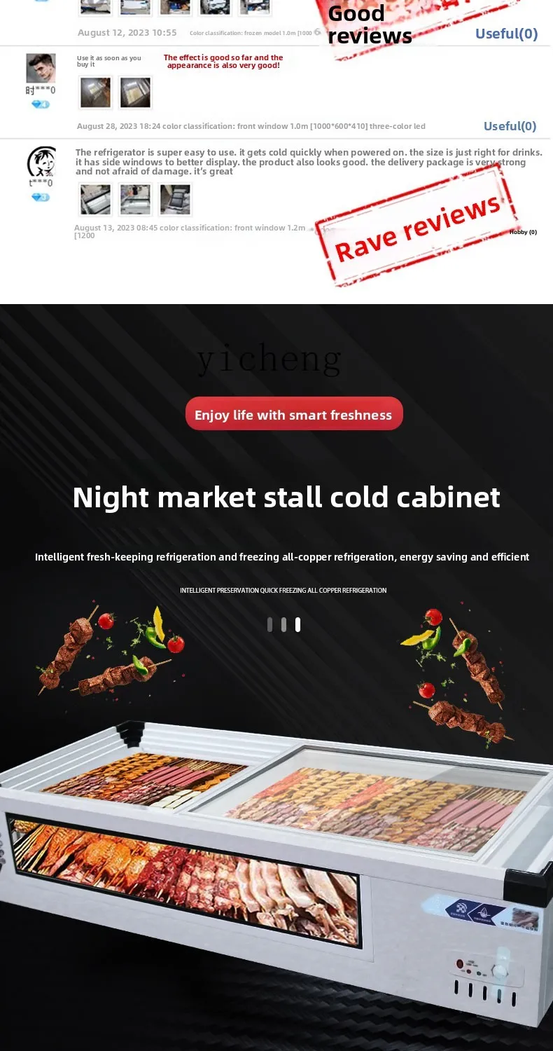 Lodówka chłodnicza ZZ, witryna chłodnicza, witryna chłodniczo-mrożeniowa pozioma do przechowywania świeżej żywności, mobilna witryna do grillowania.