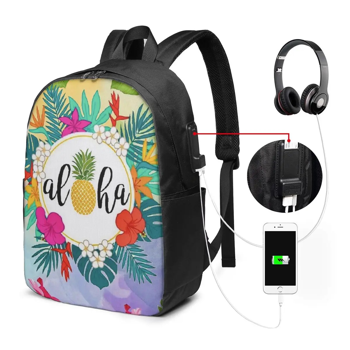 Aloha Tropical Flowers Backpack Travel Notebook Bag Computer College Student School Bag Laptop Shoulder Bags for Men Women
