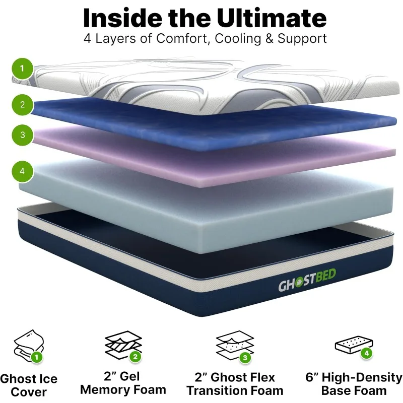 GhostBed Ultimate 10 Inch Mattress - Cool Gel Memory Foam King Mattress, Medium Firm Feel with Breathable