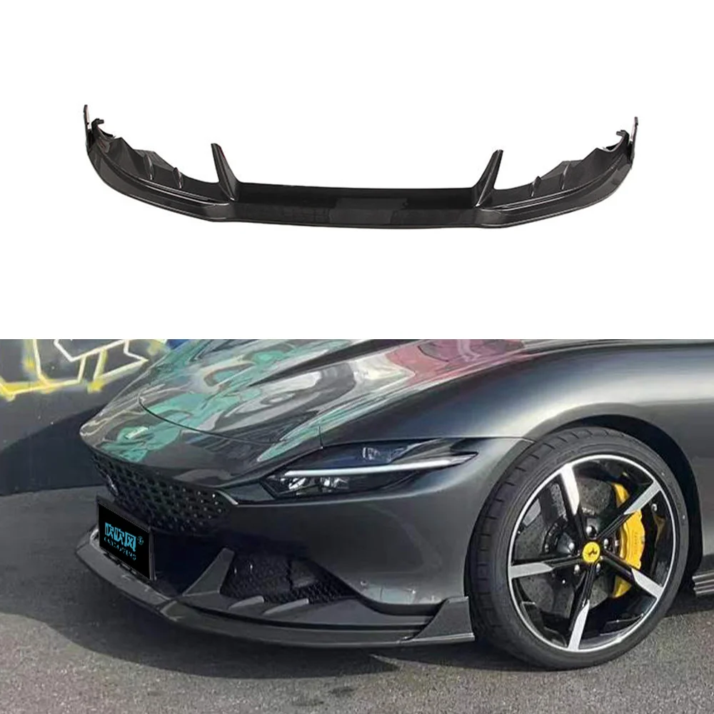 For Ferrari Roma V Style Real Dry Carbon Fiber Car Bumper Spoiler Diffuser Splitter Lip Exterior Parts Front Body Kit