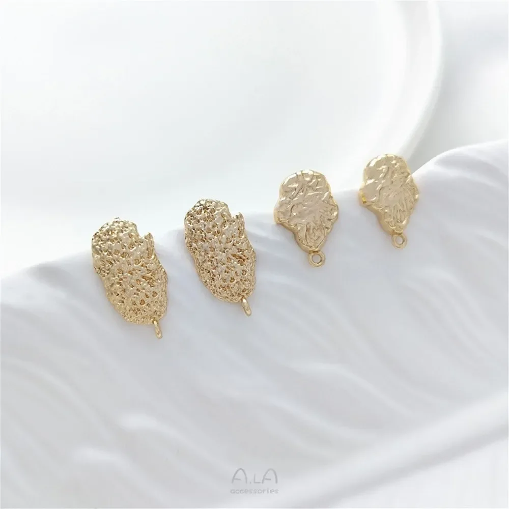 

14K Gold-Color Irregular Texture Lava with Hoop Earrings 925 Silver Needle DIY Ear Jewelry Hand-made Material E316