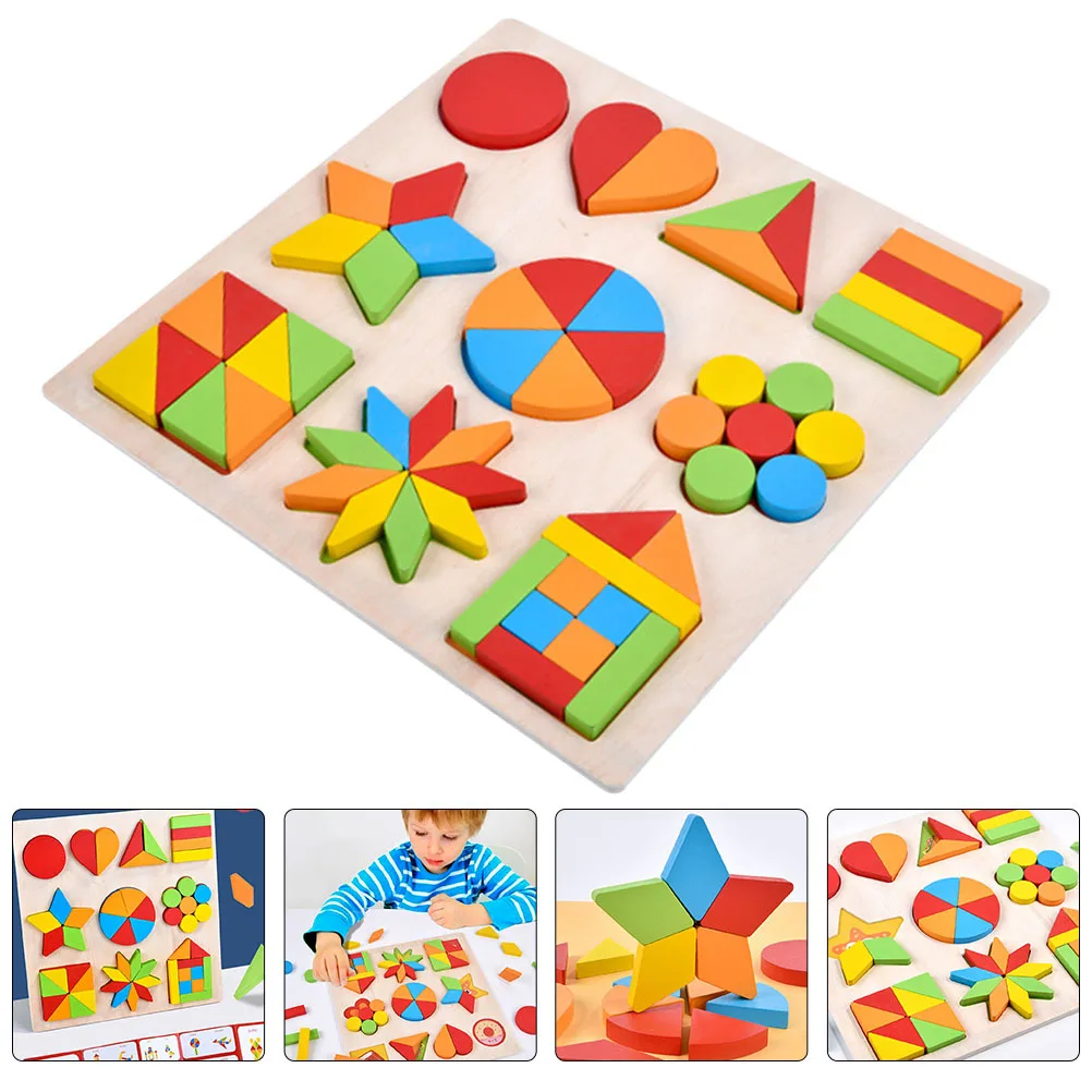 1 set 1 Set Wooden Geometric Shape Matching Board Kids Educational Montessori Color Sensory For Toddlers Early