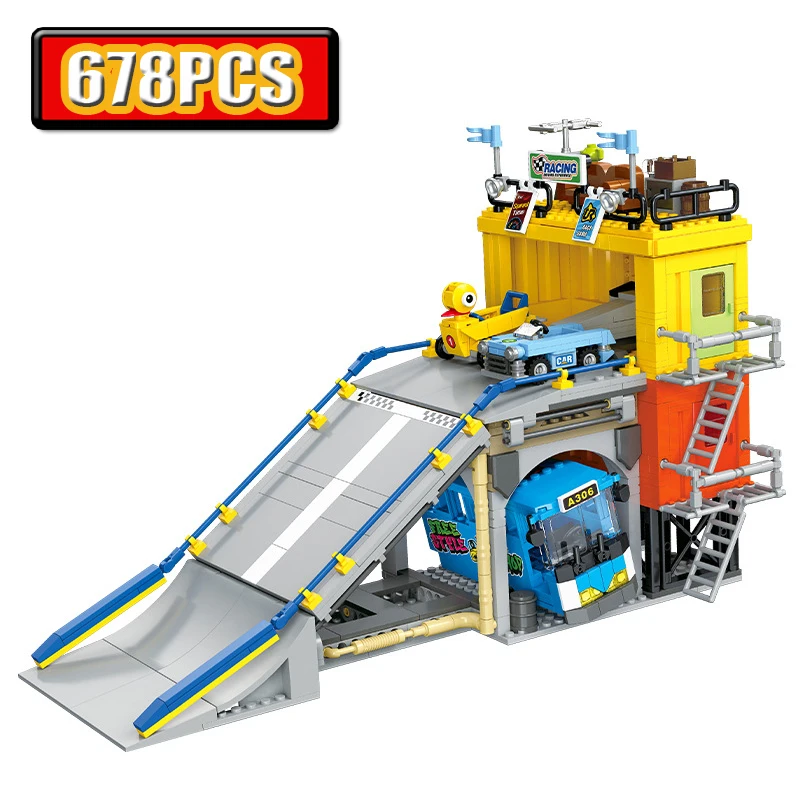 Creative Amusement Park Ramp Racing Car Bricks City Street Container Race Track Building Blocks Fun Interactive Toys Gifts