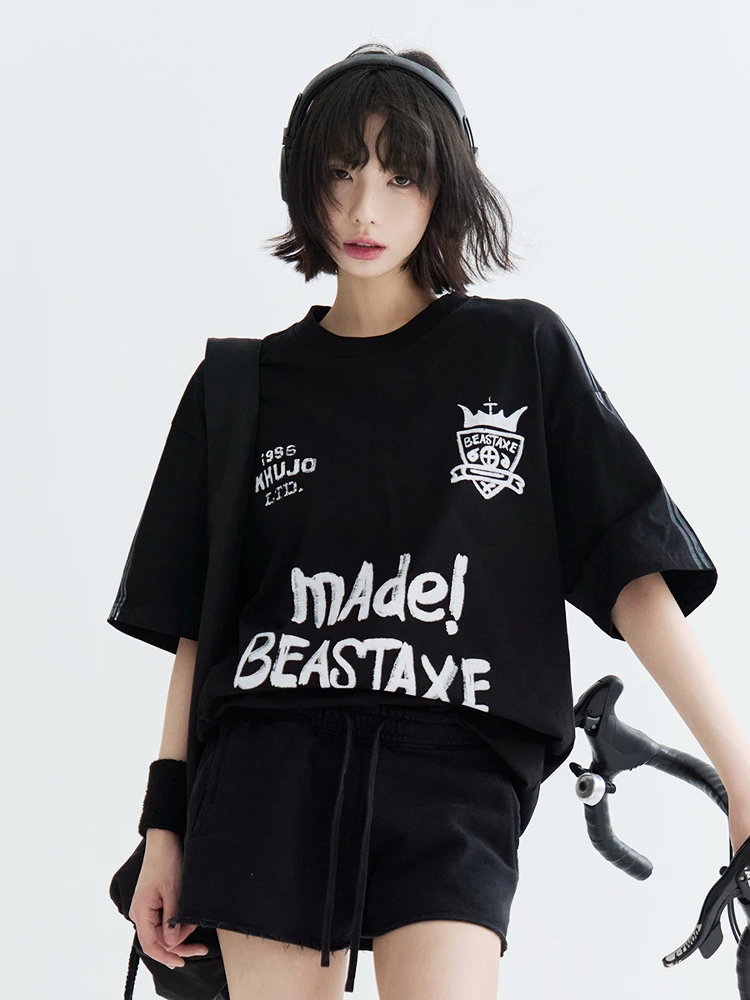 

Универсальный хлопковый топ свободного кроя с принтом в стиле американского ретро для женщин, летний