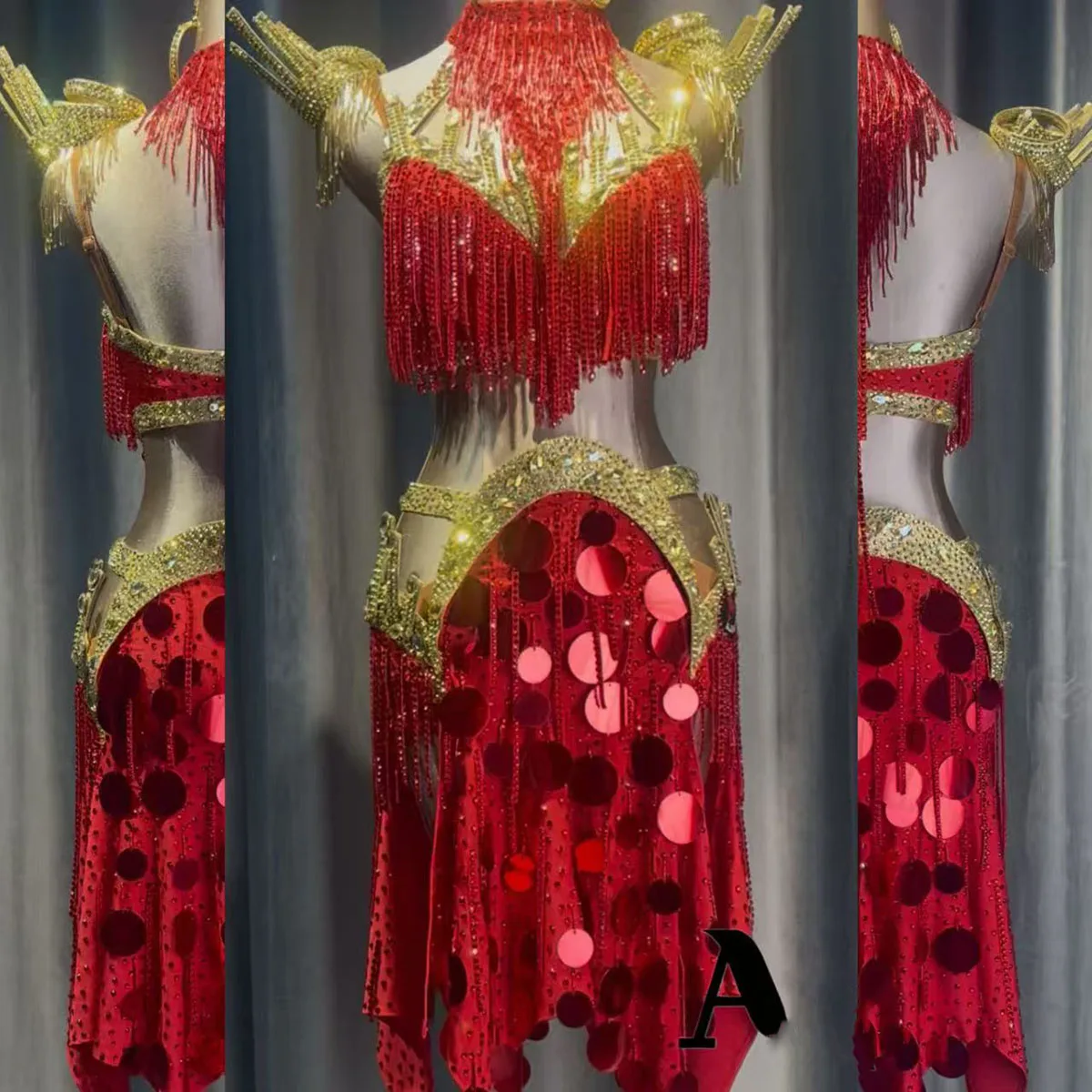 

Latin Dance Adult Children'S Dress AB Stone High-End Custom Diamond Stripe Sequin Battle Robe Cha Cha Tango Women'S Clothing
