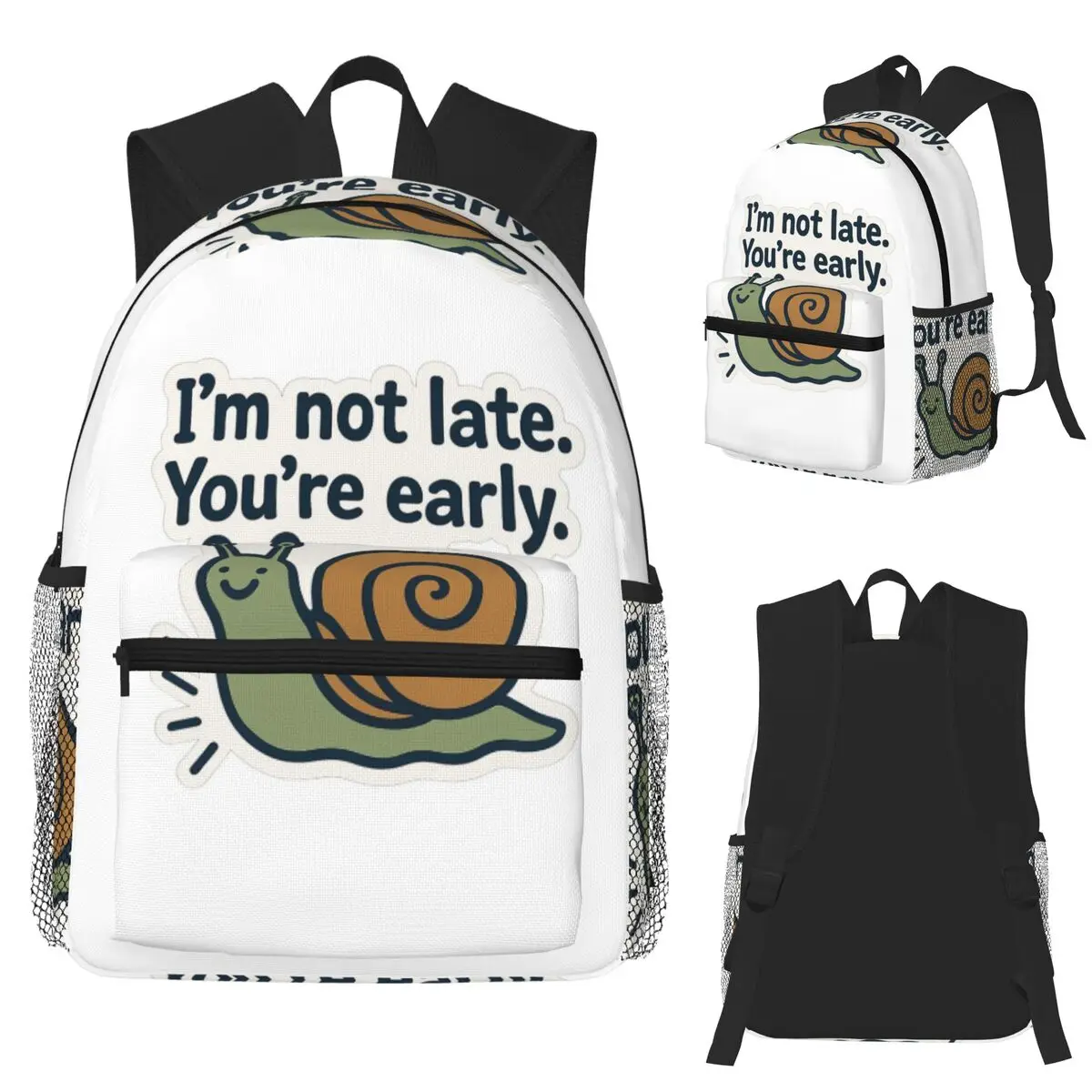 

I'm Not Late You're Early Funny Snail Student Backpack School Bag Hiking Travel Daypack for Men Women Bookbag Shoulder Bags