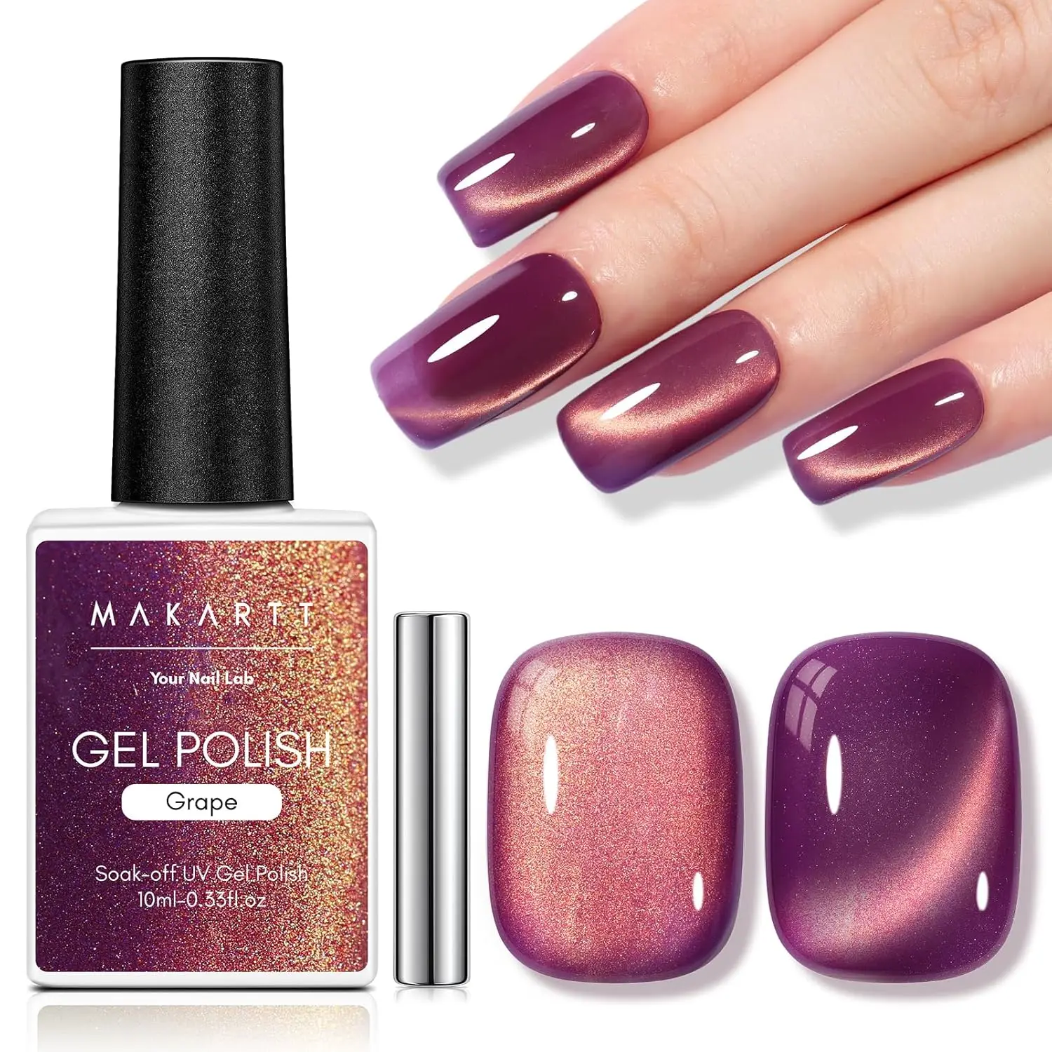 

Makartt Cat Eye Gel Nail Polish - 10ml Magnetic Elegant Holographic Glitter Gel Polish with Magnet Stick, Long-Lasting, UV/LED