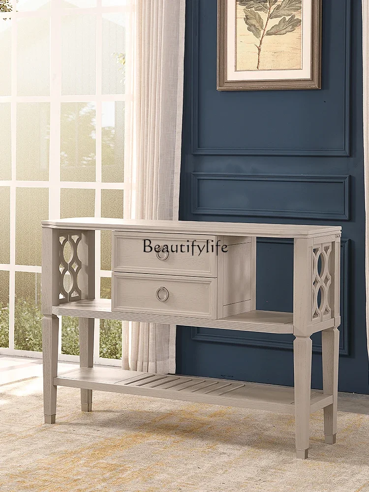 

05-American light luxury light gray red oak solid wood foyer entrance cabinet simple case solid wood