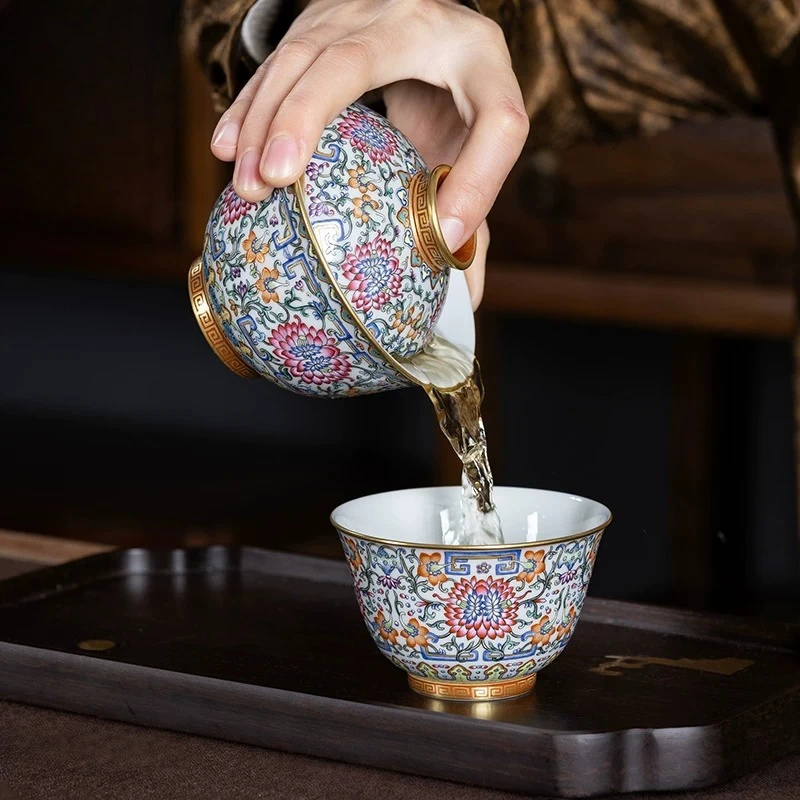 Ceramic tea cover bowl, high-end pastel, good things are entangled with branches and full of patterns, Kung Fu tea Ercai bowl