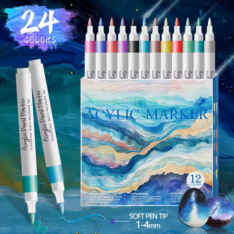 12/24 Colors Soft Headed Different Color Acrylic Marker Pen, Color Art Graffiti Pen, Waterproof, Opaque, Water-Based Soft Headed - Image 3