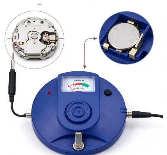 Circular-Type Quartz Movement Tester Watch Pulse Tester 1.5V-3V Button Cell Battery Analyzer for Watch Repair