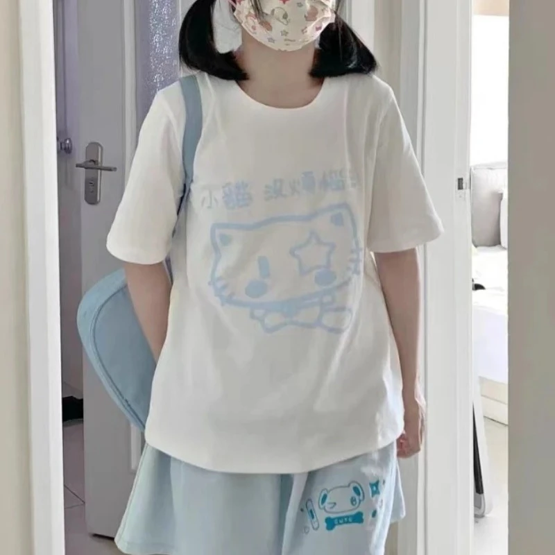 

Japanese Summer T-shirt Y2k Aesthetics Harajuku Anime Cartoon Tops Tees Short Sleeve Women Kawaii Clothing Vintage Streetwear