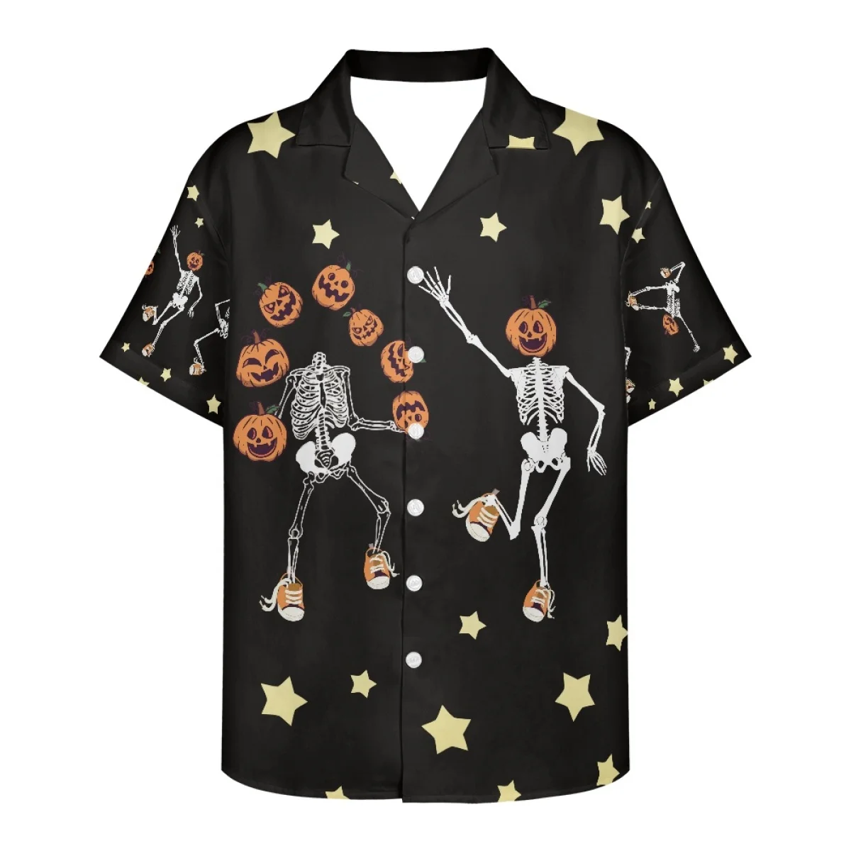 

Hycool Halloween Men Pumpkin Ghost Print Shirt Vintage Short Sleeve Tops Tees Lapel Button Shirt Halloween Party Clothing