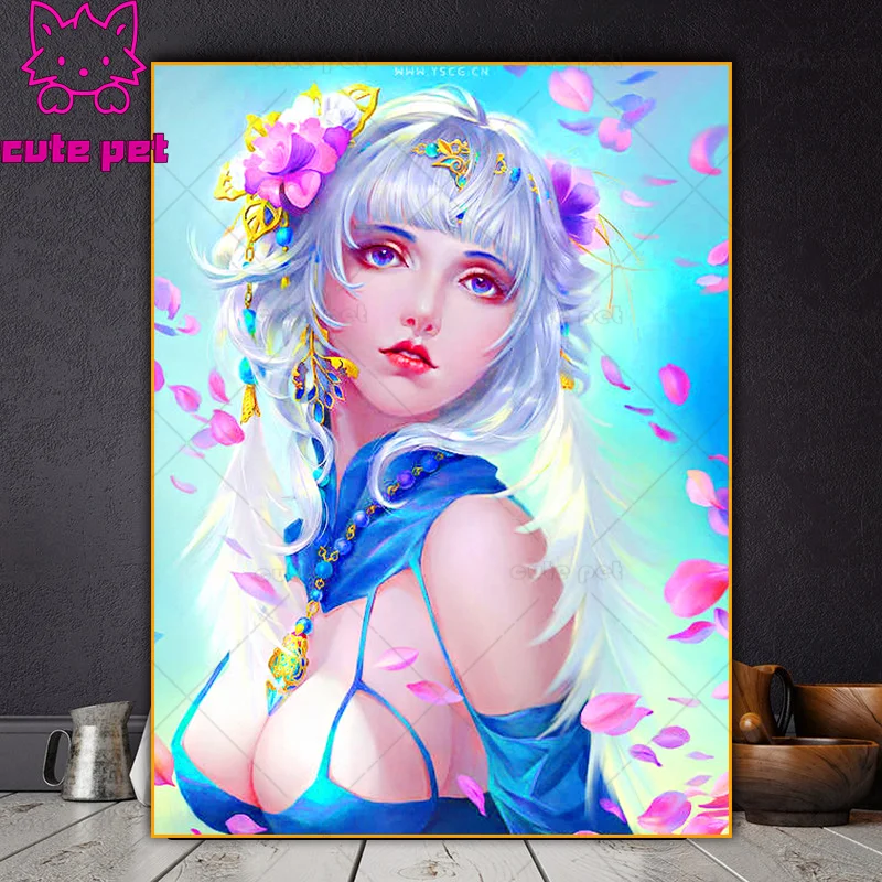 Lindo animal de estimação bordado de diamantes Anime fantasía chica sexy venta DIY costura 5D pintura de diamante punto de cruz mosaico completo rompecabezas Decoración