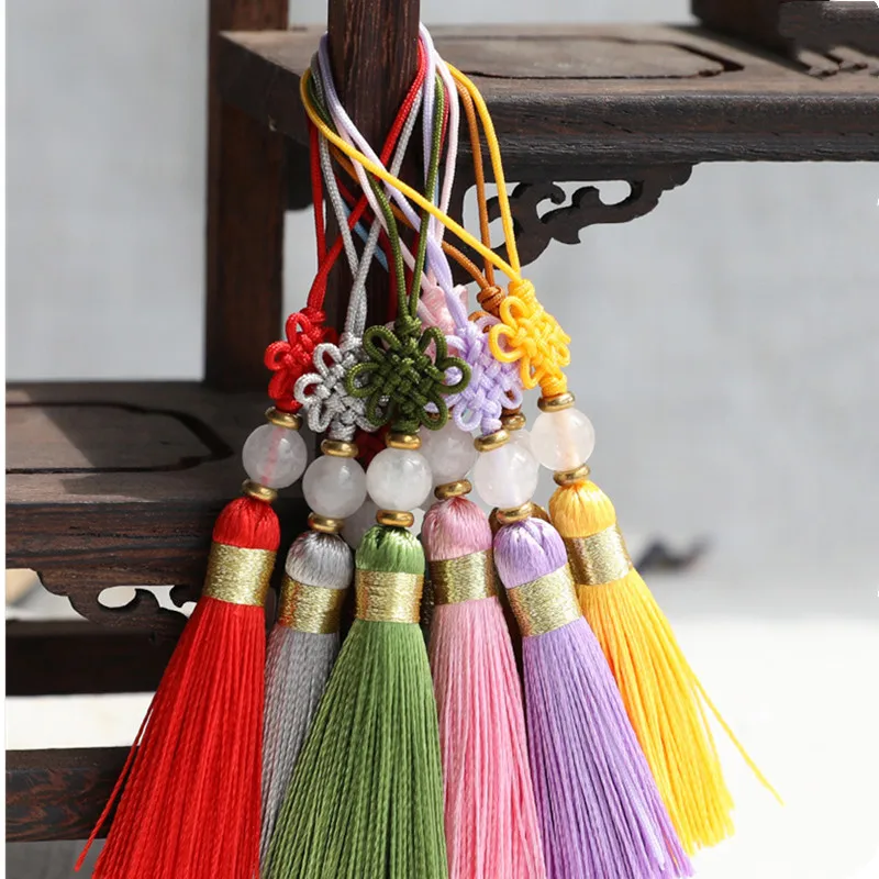 Tassel Pendant Hand-woven Bookmark Tassel Chinese Knot Hanging Jade Tassel Brush Pendant With The Fan DIY Handmade Handcraft 1PC