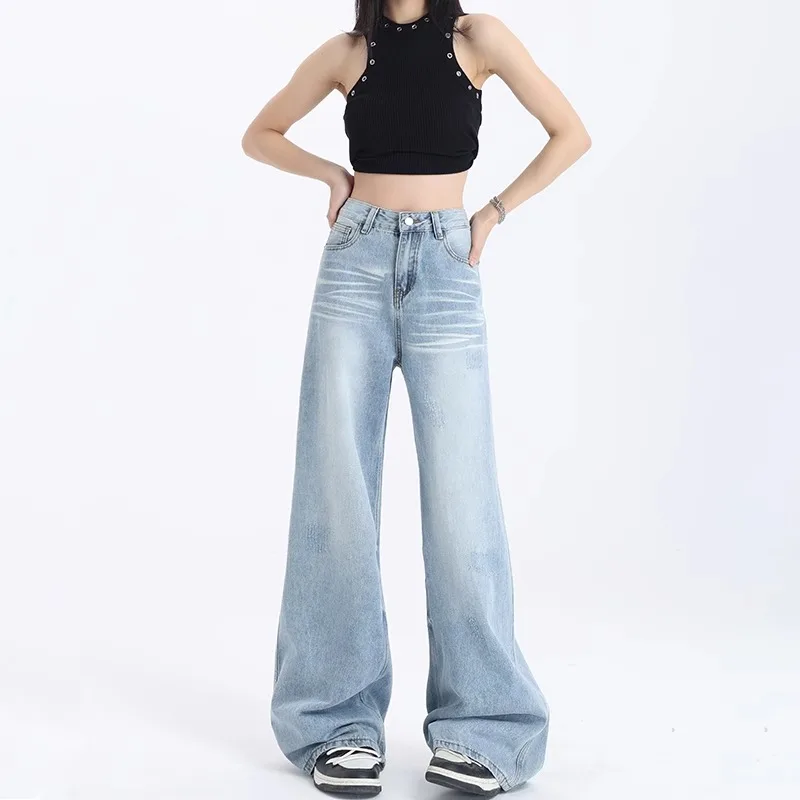 2025 Spring Women's Light Blue Jeans Sweatpants Y2K Trendy Casual Pants Women Trousers Women's Clothing Daily Travel Pants New